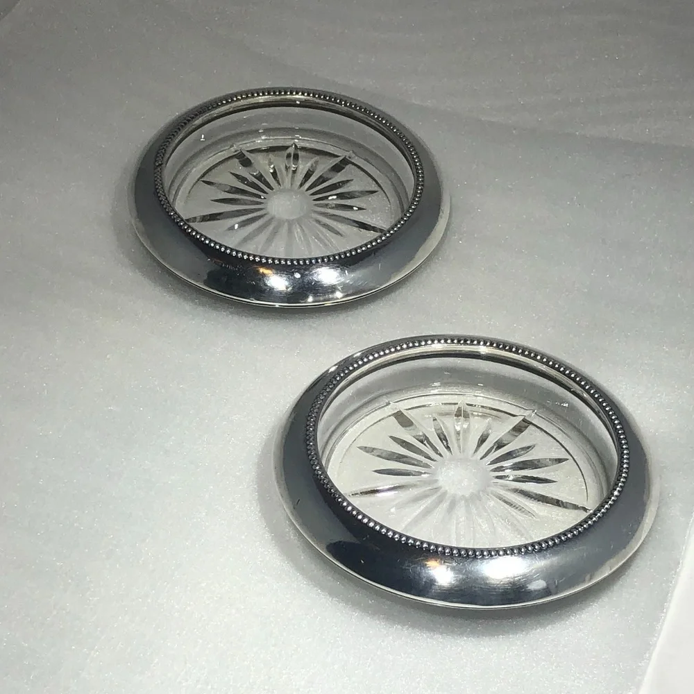 FRANK M WHITING & CO STERLING & CRYSTAL COASTERS - SET of 2